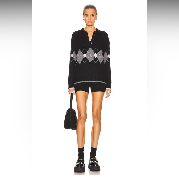 CO Cashmere Argyle Polo Sweater - S - Picture 3 of 6